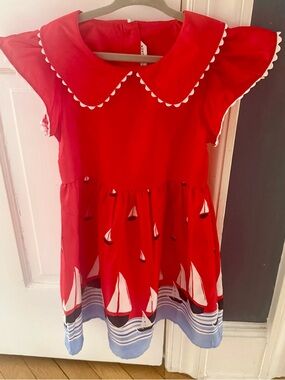 Janie And Jack Red Sailboat Print Dress Size 5